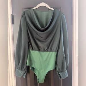 SHEIN Women’s Long Sleeve Cowl Neck Dark Green Bodysuit NWOT